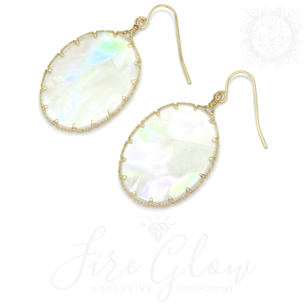 Mother of Pearl Style Oval Gold Tone Earrings - Picture 6 of 16
